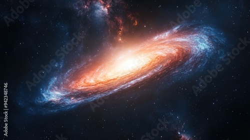 A colorful galaxy with intense light at its center, surrounded by dark space and distant stars, providing a breathtaking cosmic scene with space for copy.