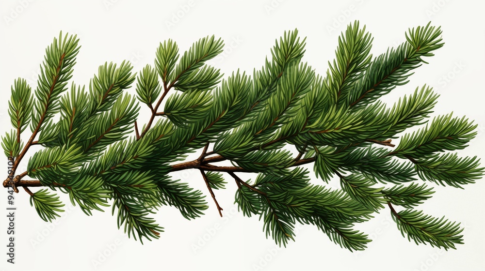 Obraz premium Spruce branch. Green fir. Realistic Christmas tree llustration for Xmas cards, New year party posters isolated Transparent png background.
