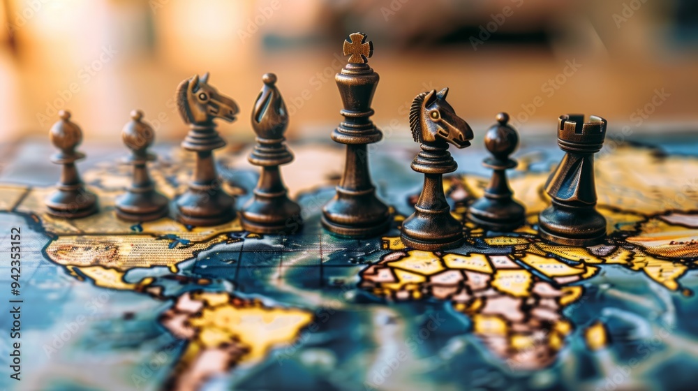 Chess pieces on a dynamic map, reflecting world map, global competition strategy generative ai Chess pieces on a dynamic map, reflecting world map, global competition strategy generative ai