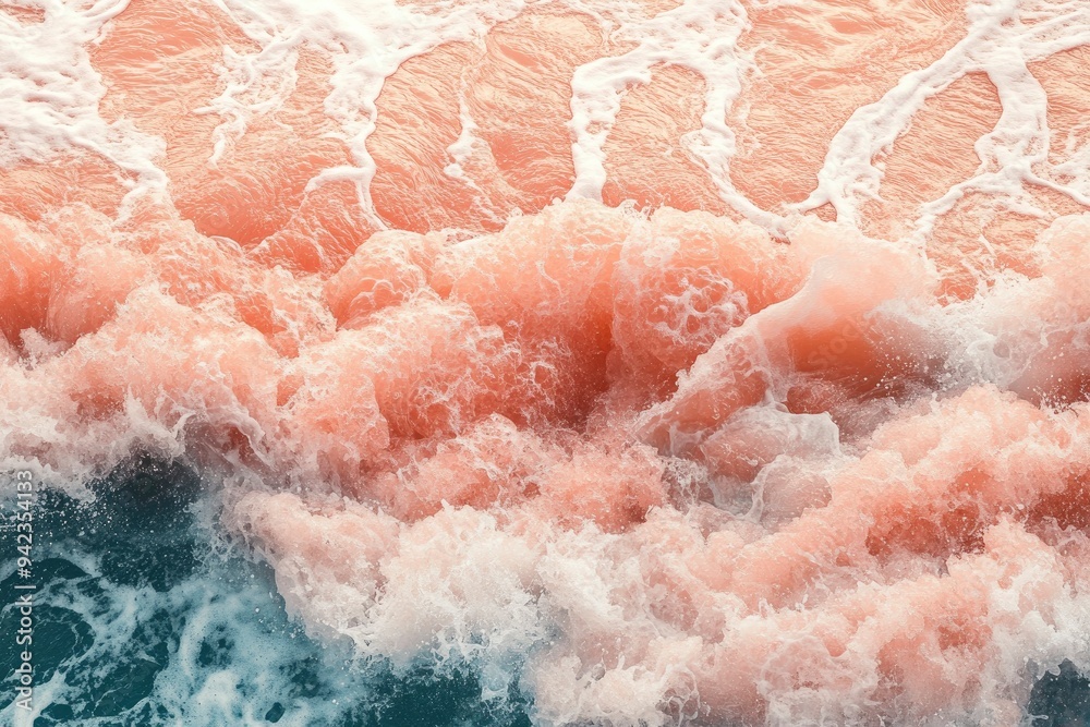 Fototapeta premium A sea waves and beach trending color of year 2024 Peach Fuzz , ai