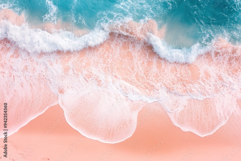 Fototapeta premium A sea waves and beach trending color of year 2024 Peach Fuzz , ai