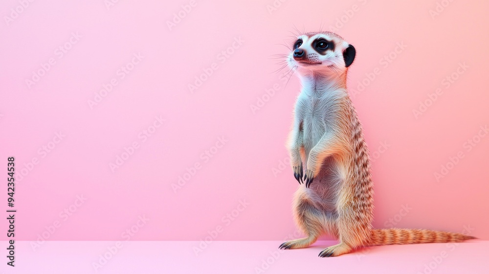 custom made wallpaper toronto digitalMeerkat with a pink background. The animal is standing on its hind legs and looking at the camera