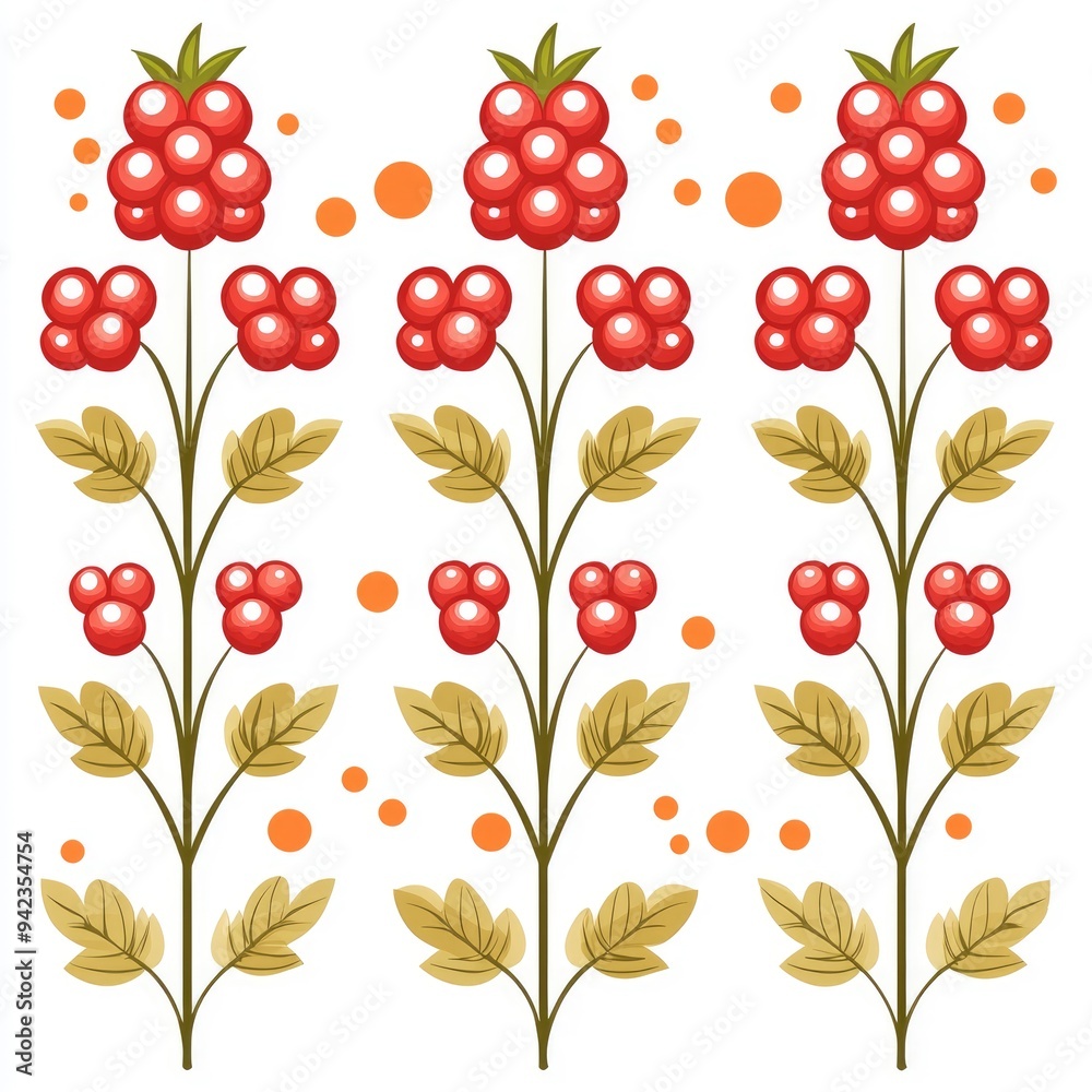 Stylized Flower Pattern with Red Berries Stylized Flower Pattern with Red Berries