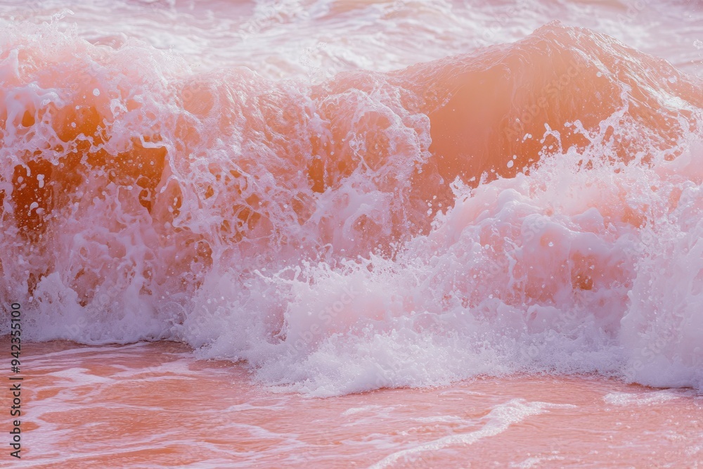 Fototapeta premium A sea waves and beach trending color of year 2024 Peach Fuzz , ai