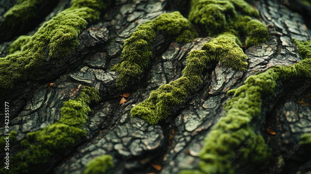A detailed shot of moss growing in the grooves of tree bark, showcasing the intricate patterns and textures with ample room for messaging. A detailed shot of moss growing in the grooves of tree bark, showcasing the intricate patterns and textures with ample room for messaging.