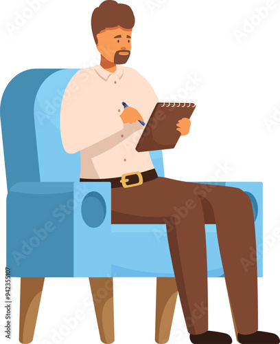 Psychologist is taking notes while listening to a patient during a therapy session