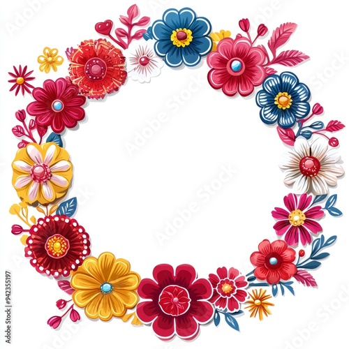 Colorful Floral Wreath Border Frame