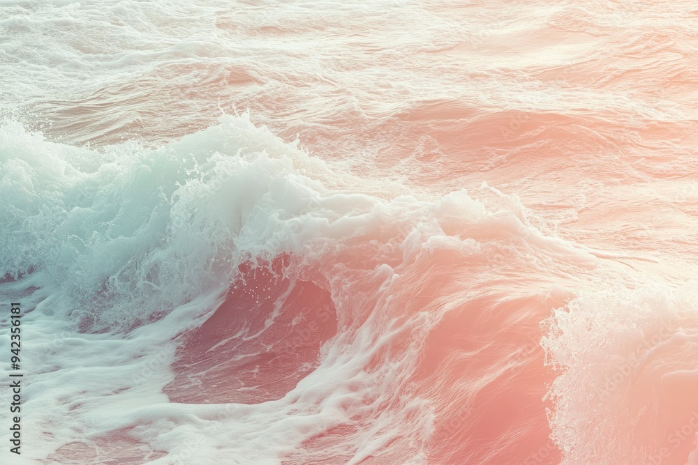 Fototapeta premium A sea waves and beach trending color of year 2024 Peach Fuzz , ai