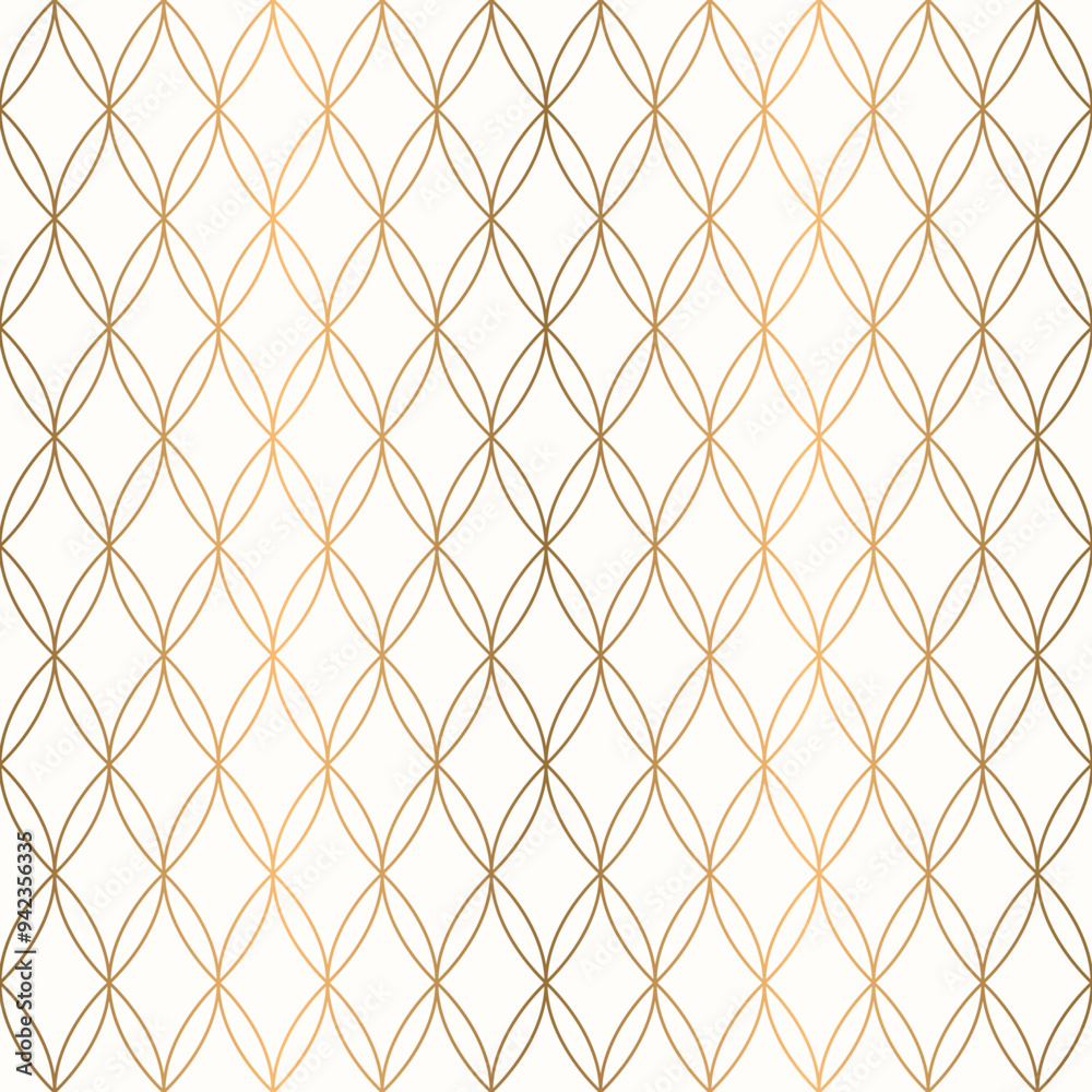 Naklejka premium Art deco diamond seamless pattern with interconnected gold oval line rhombus, vector eps. 10.