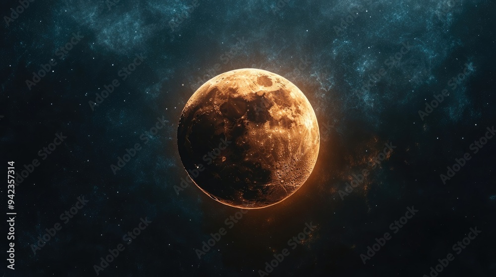 A dramatic lunar eclipse with the moon partially obscured by the Earths shadow, creating a striking visual effect with ample copy space. A dramatic lunar eclipse with the moon partially obscured by the Earths shadow, creating a striking visual effect with ample copy space.