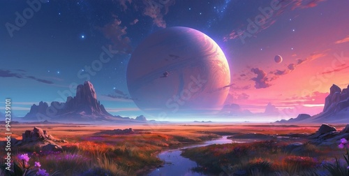 Beautifully mesmerizing cosmic sky over a natural landscape