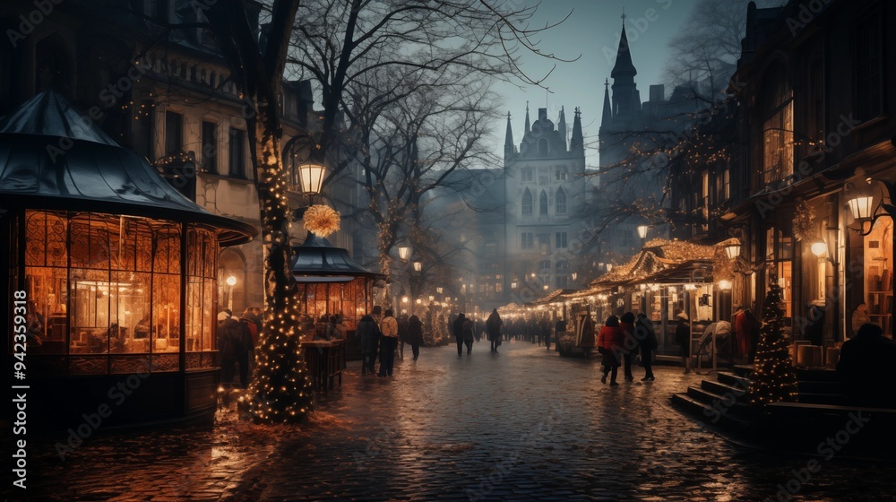 Fototapeta premium Weihnachtsmarkt in München bei Nacht