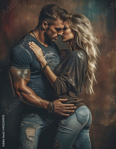 Gritty and Sexy couple against textured background
