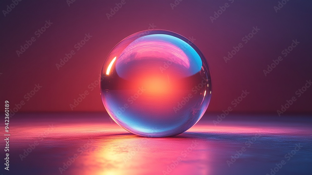 Against a dark backdrop, a 3D render showcases a transparent glass sphere with a holographic effect. Against a dark backdrop, a 3D render showcases a transparent glass sphere with a holographic effect.