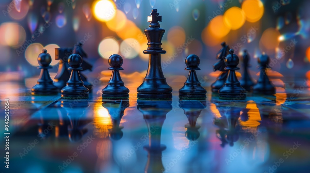 Chess pieces seen from close up, reflecting world map, international business concept generative ai Chess pieces seen from close up, reflecting world map, international business concept generative ai