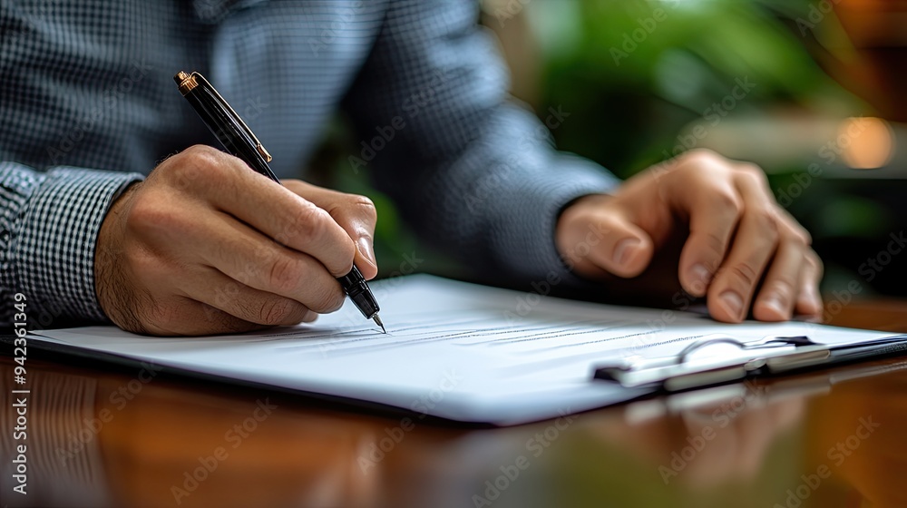 Finalizing deals and contracts, a businessman signs important documents. Finalizing deals and contracts, a businessman signs important documents.