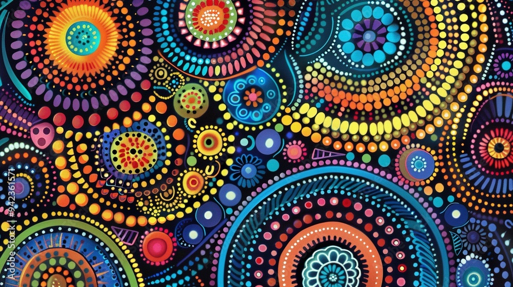 Abstract Colorful Pattern of Interlocking Circles and Dots Abstract Colorful Pattern of Interlocking Circles and Dots