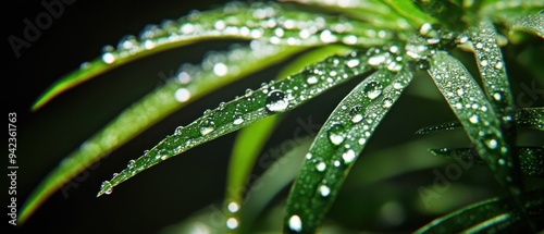 Dew Drops on Lush Green Leaves