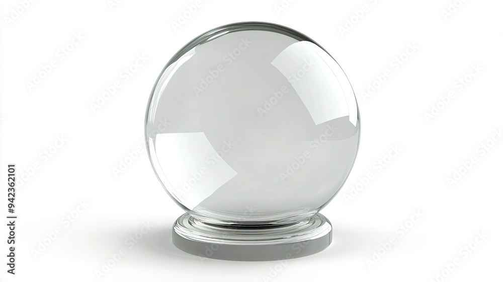 3D-rendered transparent sphere with a circular base, isolated on a white background with generous copy space. 3D-rendered transparent sphere with a circular base, isolated on a white background with generous copy space.