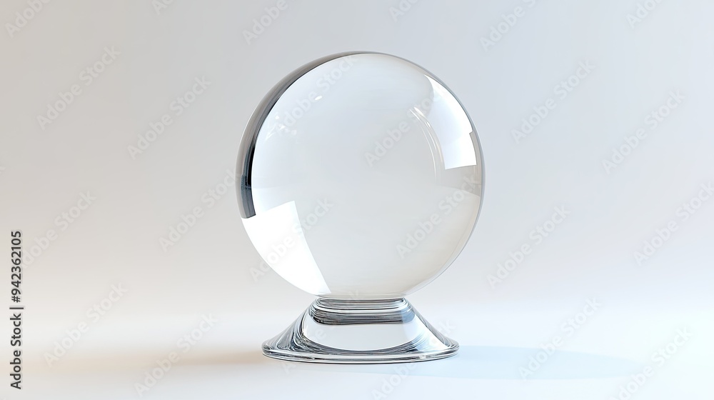 3D-rendered transparent sphere with a circular base, isolated on a white background with generous copy space. 3D-rendered transparent sphere with a circular base, isolated on a white background with generous copy space.