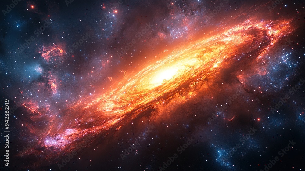A large, glowing circle prominently centers in a colorful galaxy. A large, glowing circle prominently centers in a colorful galaxy.