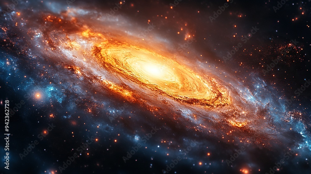 A large, glowing circle prominently centers in a colorful galaxy. A large, glowing circle prominently centers in a colorful galaxy.