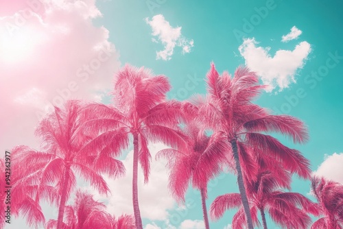 Vibrant Pink Palms Against a Turquoise Sky