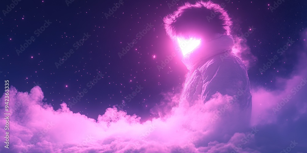 Fototapeta premium Surreal Figure in Cosmic Clouds with Neon Glow