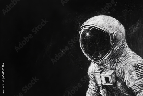 Astronaut Portrait in Charcoal on Dark Background photo