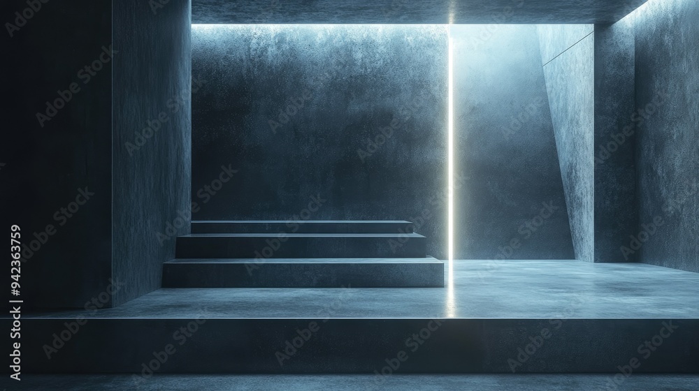 Abstract futuristic interior with dark cement textures and minimalistic light panels, creating a modern, high-tech environment. Ideal for showcasing products or interior design concepts. Abstract futuristic interior with dark cement textures and minimalistic light panels, creating a modern, high-tech environment. Ideal for showcasing products or interior design concepts.