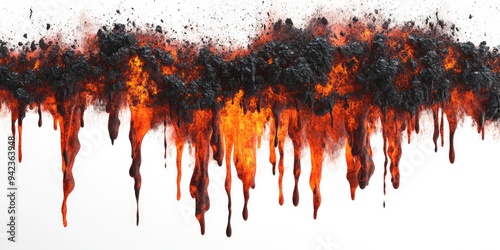Molten Lava Liquid Dripping on White Background Isolated