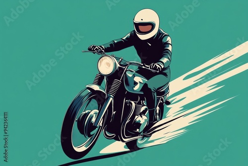 Vintage Motorcycle Rider in Dynamic Motion photo