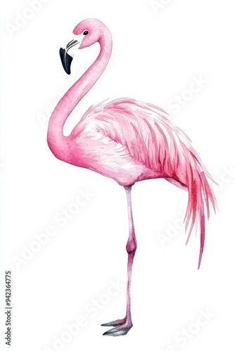 Elegant Pink Flamingo Standing on One Leg