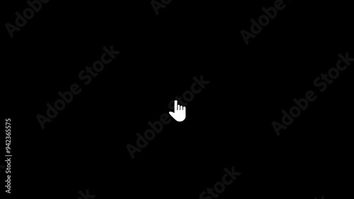 click the arrow and hand cursor, internet pointer minimal animation with many clicked isolated on black background, motion graphics signs, and symbols