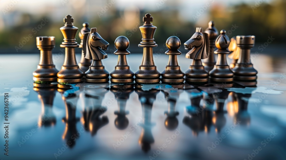 Chess pieces seen from close up, reflecting world map, cross-border business strategy generative ai Chess pieces seen from close up, reflecting world map, cross-border business strategy generative ai