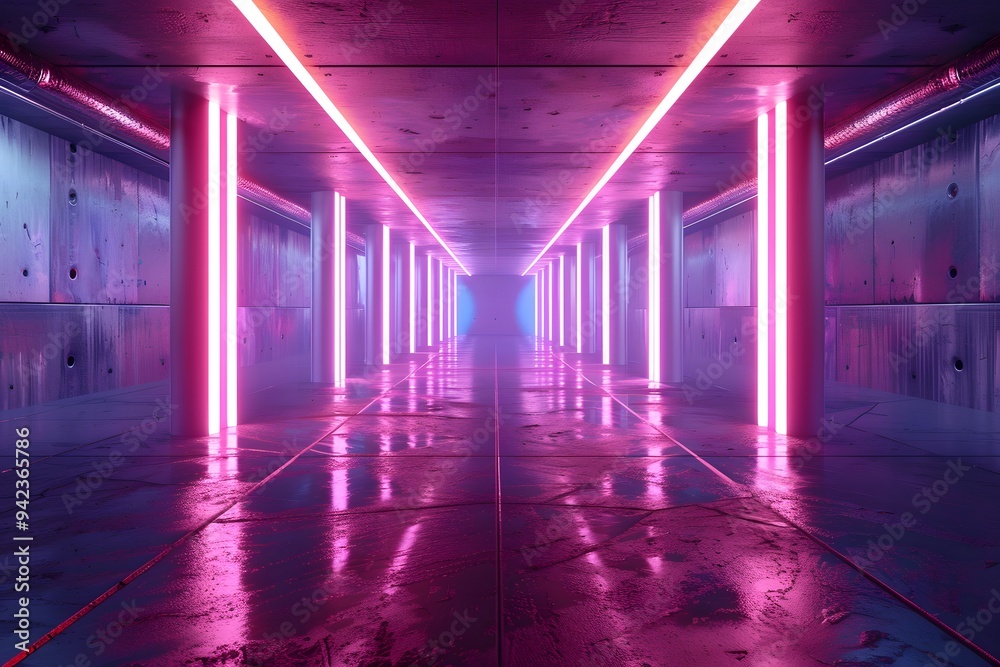 3d render, abstract futuristic tunnel background with neon blue and red light in dark room. Digital wallpaper for video game or motion design. 3d render, abstract futuristic tunnel background with neon blue and red light in dark room. Digital wallpaper for video game or motion design.