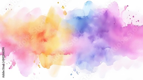 Abstract Watercolor Background with Yellow, Blue, and Purple Colors.