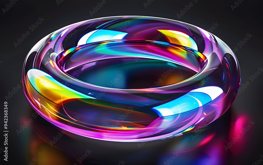 3d render of colorful glass ring on black background, glowing light effect 3d render of colorful glass ring on black background, glowing light effect