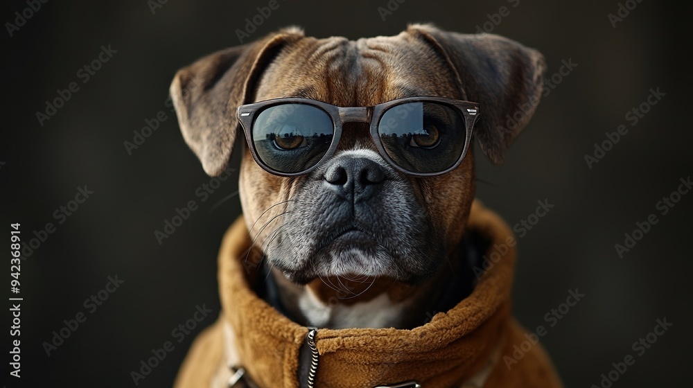 Dressed in a chic and fashionable outfit, a stylish boxer dog poses with elegance and flair. Dressed in a chic and fashionable outfit, a stylish boxer dog poses with elegance and flair.