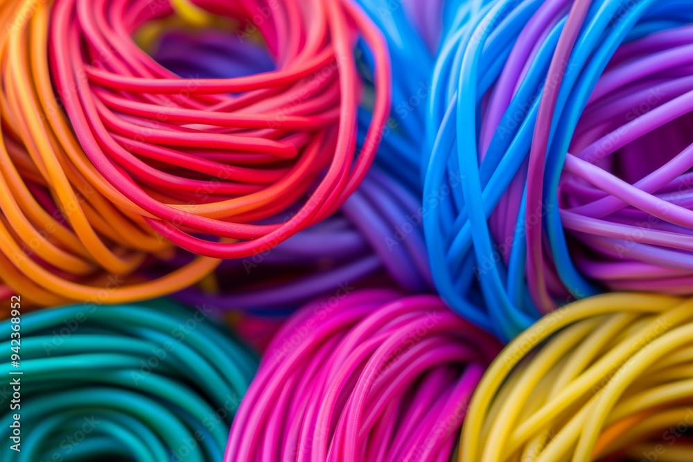 Colorful rubber bands in vibrant hues tangled together abstract concept Colorful rubber bands in vibrant hues tangled together abstract concept
