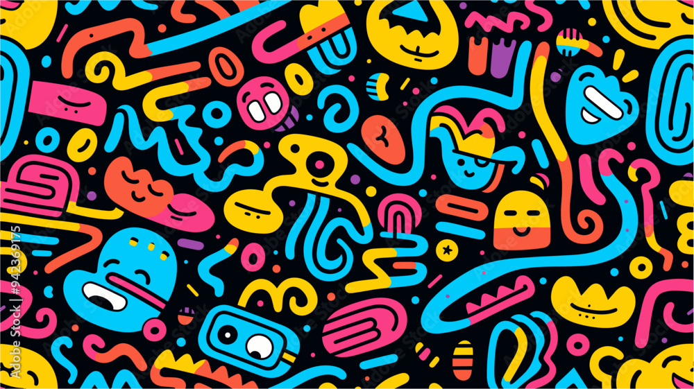Fun colorful line doodle seamless pattern Fun colorful line doodle seamless pattern