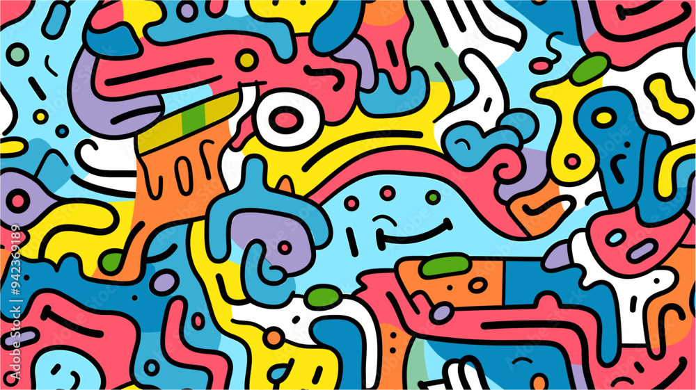Fun colorful line doodle seamless pattern