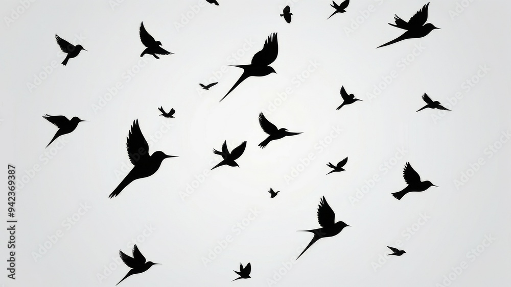 set of silhouettes of birds set of silhouettes of birds