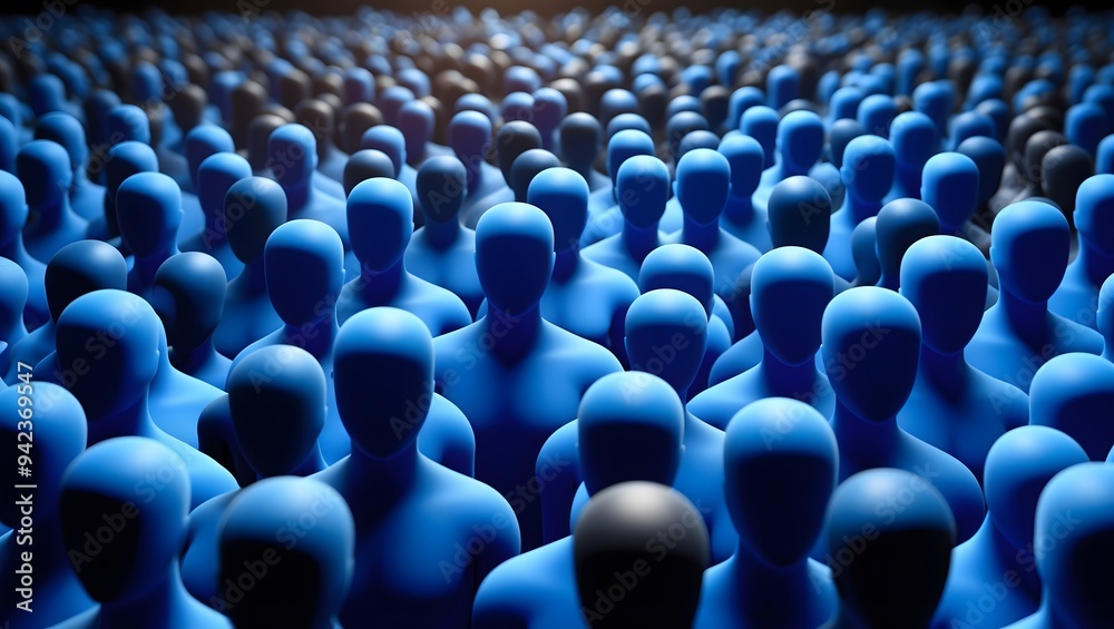 Obraz premium A mesmerizing pattern of abstract blue figures creating a sea of individuality and anonymity, hinting at themes of unity and diversity.