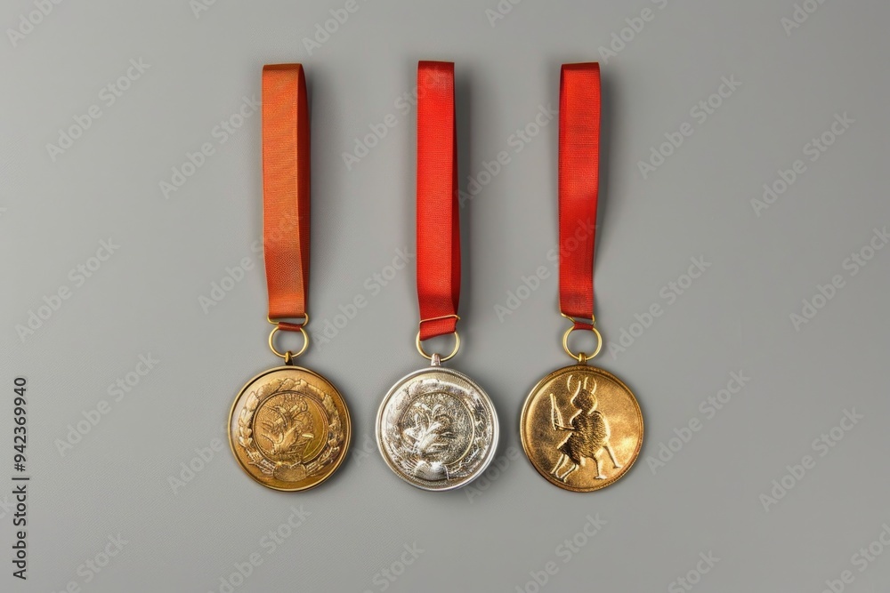Medals with ribbons on gray background Medals with ribbons on gray background