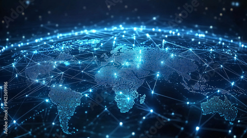 Abstract world map, concept of global network and connectivity, international data transfer and cyber technology, worldwide business, information exchange and telecommunication