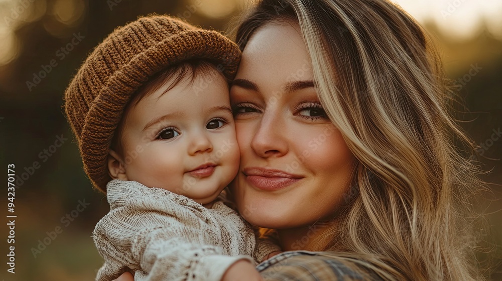 Obraz premium A woman tenderly embraces and kisses a baby, showing profound affection.