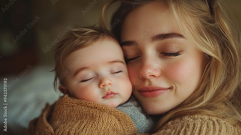 A woman tenderly embraces and kisses a baby, showing profound affection. A woman tenderly embraces and kisses a baby, showing profound affection.