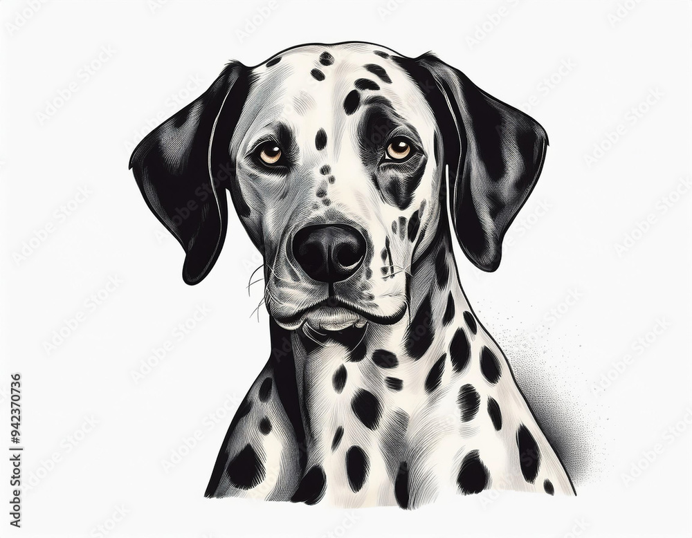 Artistic Dalmatian Dog Illustration Iconic Black Spotted Canine Portrait with Expressive Details Artistic Dalmatian Dog Illustration Iconic Black Spotted Canine Portrait with Expressive Details