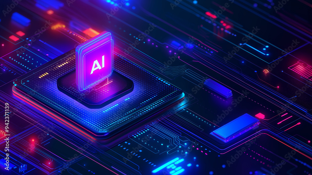 AI Computer circuit board with code in the background AI Computer circuit board with code in the background